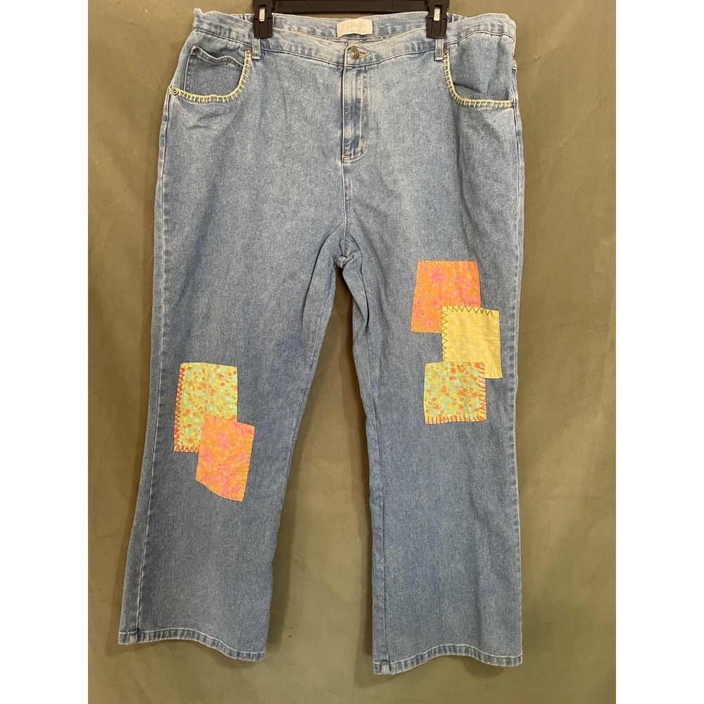 CJ Banks Patchwork Light Wash Denim Jeans Womens 22W Floral Polka Dot Boho Pants